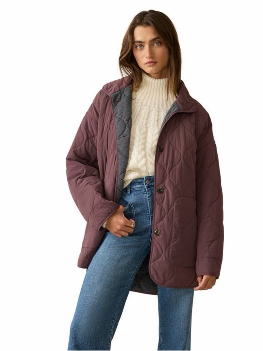 Faherty Horizon Quilted Jacket - Plum M